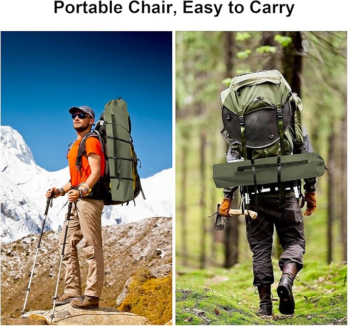 Folding Camping Collapsible Chairs Heavy Duty Lawn Chair with Cooler Bag Storage Pocket Waterproof Bag Outdoor Arm Chair Supports 225LBS Green