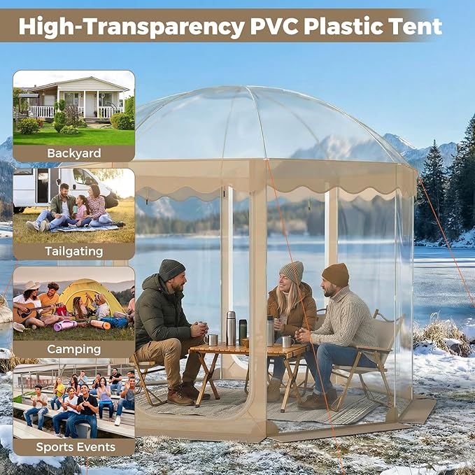 KOTEK Pop Up Bubble Tent 10 x 10 Ft Weather Pod with 2 Roll-Up Doors Carrying Bag 8-10 Person Igloo Tent Dome for Camping Backyard Beach Parks Winter Activities Outdoor Events