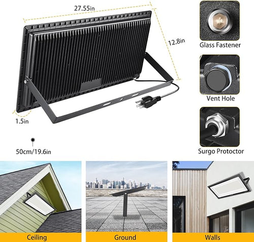 2 Pack 1000W LED Flood Light Outdoor4250W Equivalent Super Bright 99500LM 5000K Daylight White FloodLight with PlugIP66 Waterproof Commercial Lighting for Sports FieldsCountsArenaStadium