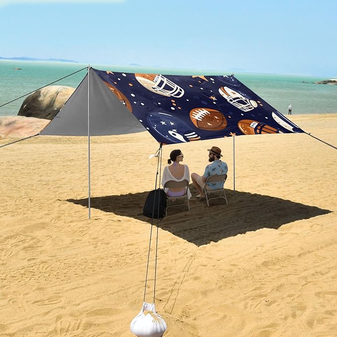 Football Helmet Stars Pattern Camping Sun Shelter Beach Tent Portable Beach Sun Shade Outdoor Canopy for Camping Trips Fishing Picnic