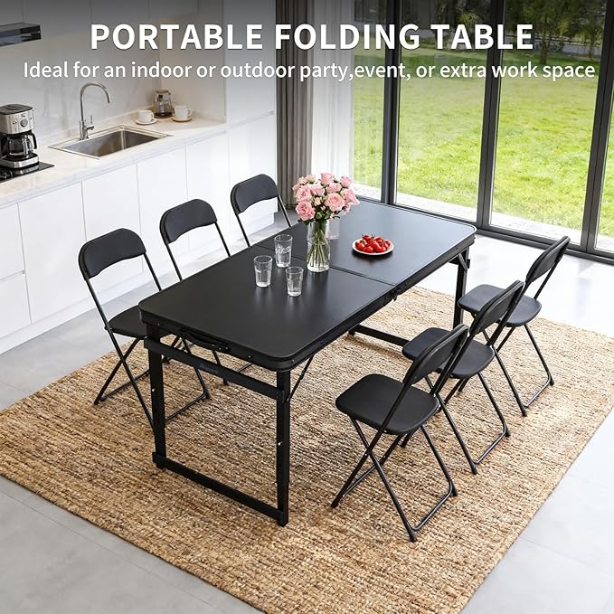 4FT x 2FT Folding Camping Table with Aluminum Alloy Legs Adjustable Height Portable Outdoor Picnic Table for Camping Travel Parties Kids Crafts and Market Vendor Use