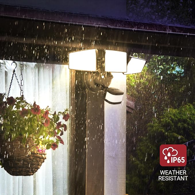 HALO Next Gen Solar-Powered LED Security Floodlight 3 Head w/Motion Sensing Dusk to Dawn Adjustable Brightness - White