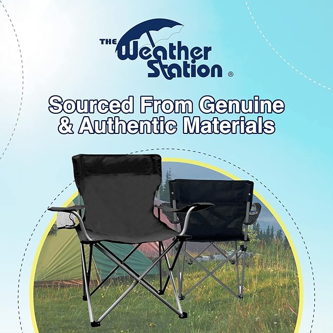 Weather Station Camping Chair Lightweight and Portable Outdoor Folding Tailgate Quad Chair with Cup Holder and Armrests