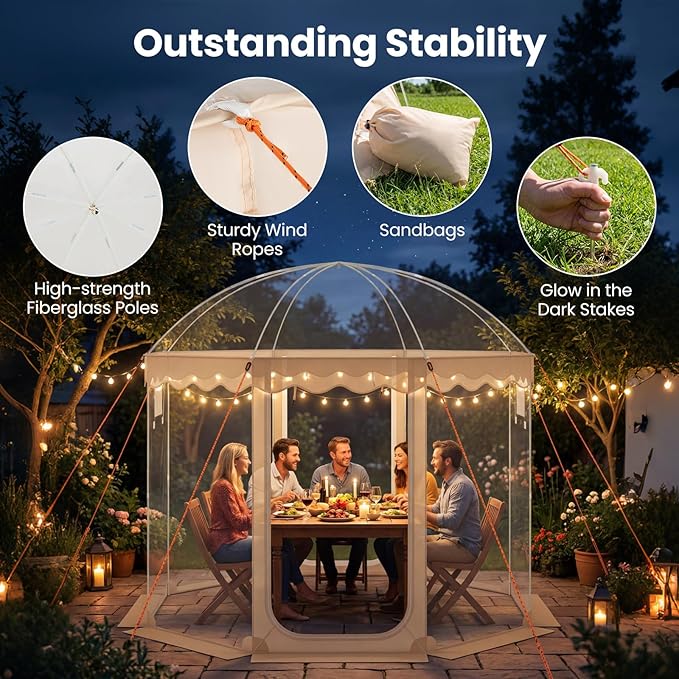 Goplus 10 x 10 FT All Weather Pod Sports Tent Pop Up Bubble Tent with Carrying Bag for 8-10 People PVC Igloo Clear Screen House Portable Rain Shelter for Camping Fishing Cheering