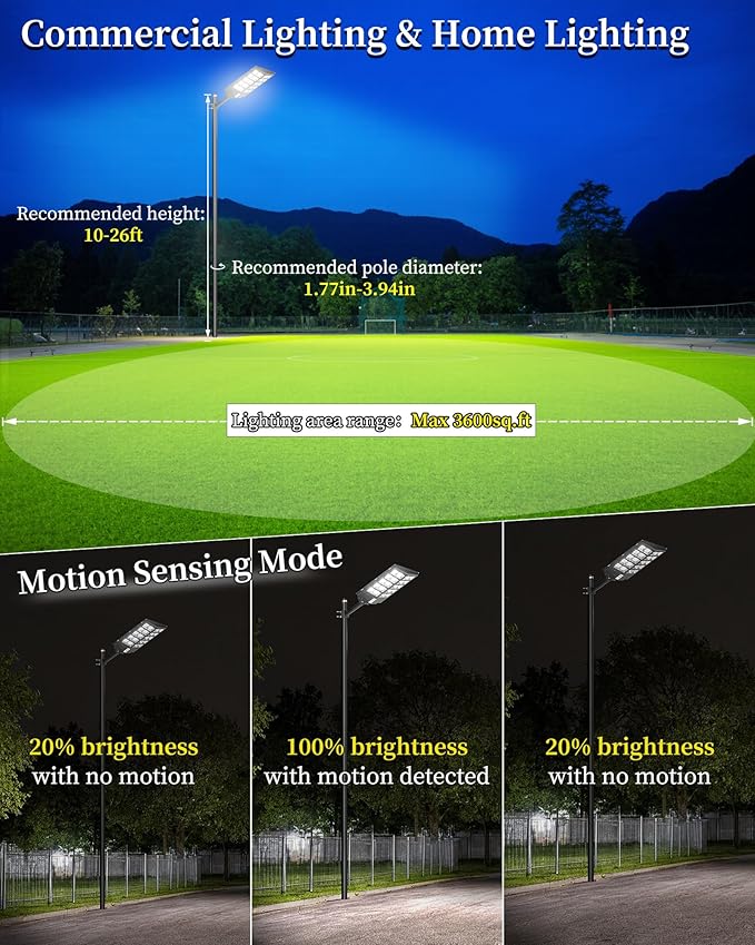 Gefolly SL-6200W Solar Street Light Outdoor Wide Angle Commercial Parking Lot Lights Dusk to Dawn 6500K Flood Security Light IP67 Lamp for Basketball Court Yard