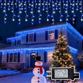 Christmas Outdoor Icicle Lights - 480 LED 66+33 FT 8 Modes Curtain Fairy String Light Plug in Waterproof for Eaves Yard Holiday Xmas Holiday Indoor Outdoor Decoration - Blue White