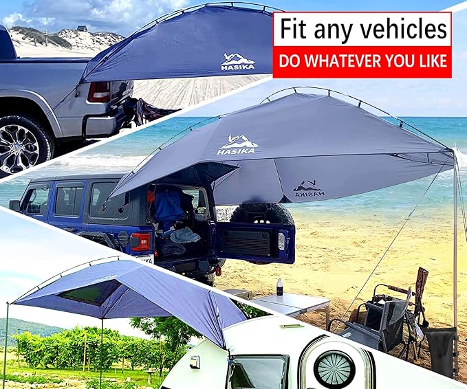 Versatility Camping Tent for Truck BedSUV RVing VanTrailer and Overlanding Portable Teardrop Awning Canopy Tear Resistant Tarp with 2 Sandbag