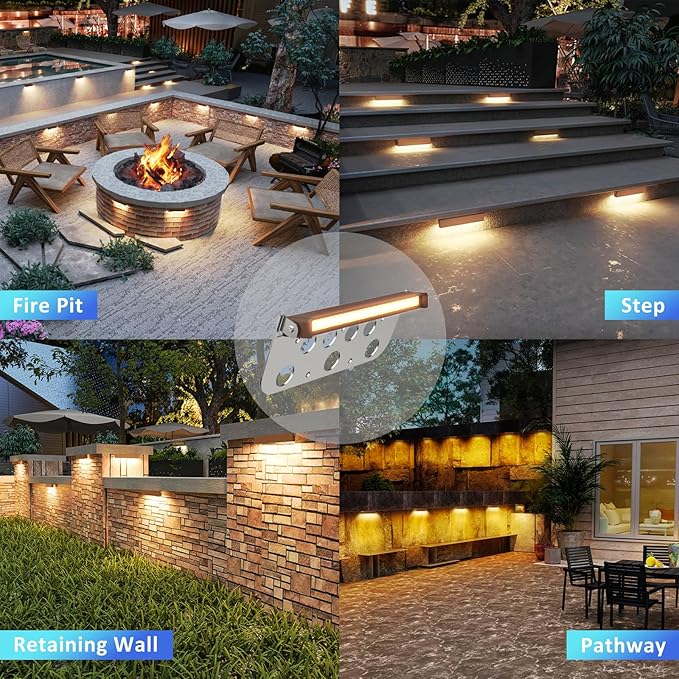 8 Pack 7 Inch Retaining Wall Lights 5W LED Hardscape Lighting 12V AC/DC Low Voltage Step Light 2700K Soft White IP65 Waterproof Outdoor Landscape Lighting for Patio Walls Stairs ETL