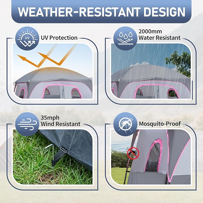 Outvita 6 Person Camping Tent with Carry Bag Waterproof Windproof Easy Setup Portable Family Camping Tent with 1 Mesh Door &amp 5 Large Mesh Windows 10'X9'X83in
