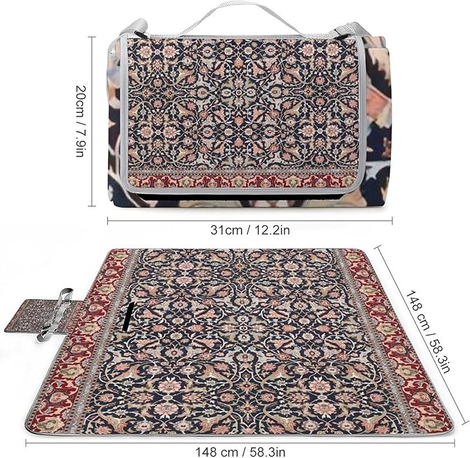Vintage Ancient Turkish Pattern Waterproof Outdoor Picnic Blanket Sandproof Beach Mat for Camping Hiking Grass Travelling