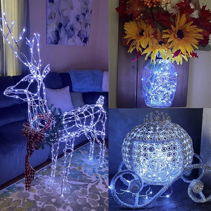 YEGUO 4 Pack White Solar Fairy Lights Each 33ft 100 LED Christmas Lights Outdoor Waterproof 8 Modes Sliver Wire Solar String Lights