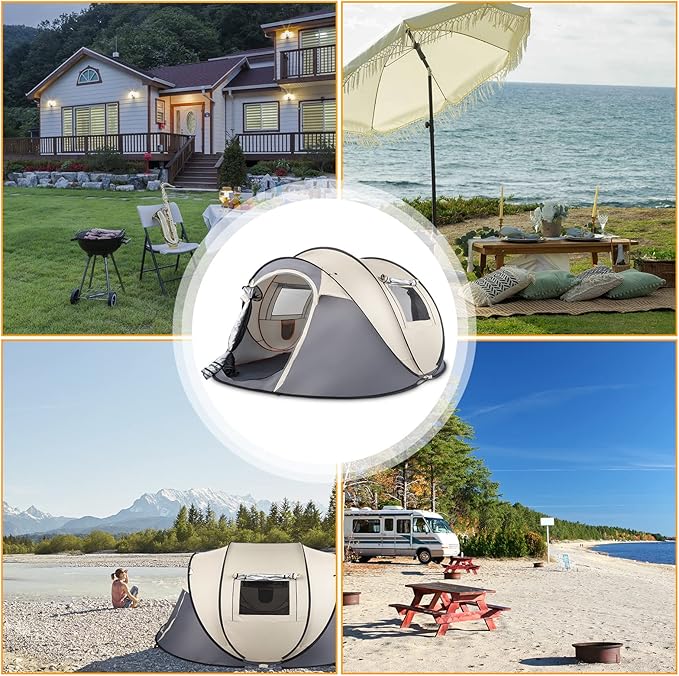 4 Person Easy Pop Up Camping Tent Waterproof Automatic Setup 2 Doors-Instant Family Tents for CampingHikingTravelingFishingBeachOutdoor
