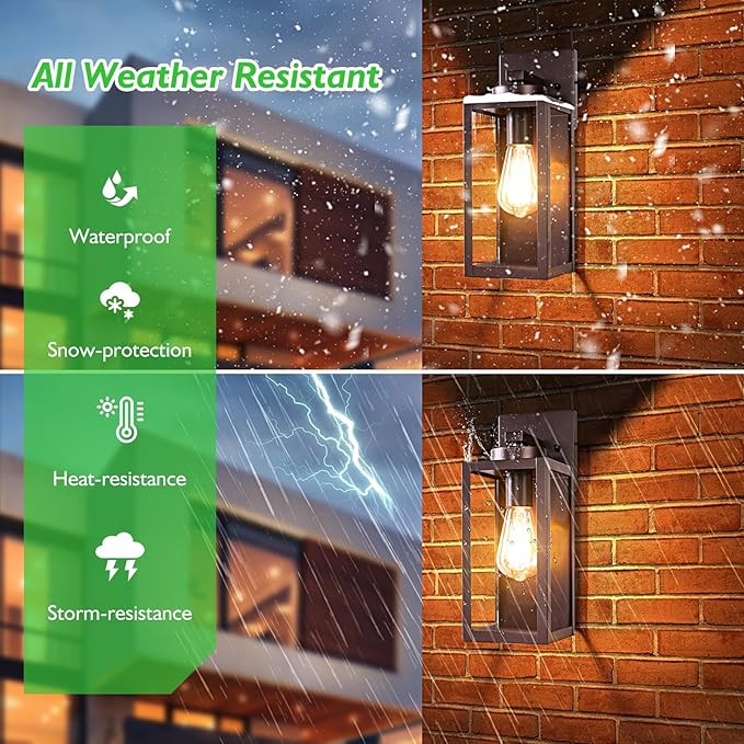 BesLowe Outdoor Wall Light Fixtures Exterior Waterproof Wall Lanterns Brown Porch Sconces Wall Mounted Lighting with E26 Sockets &amp Glass Shades Modern Wall Lamps for Patio Front Door Entryway