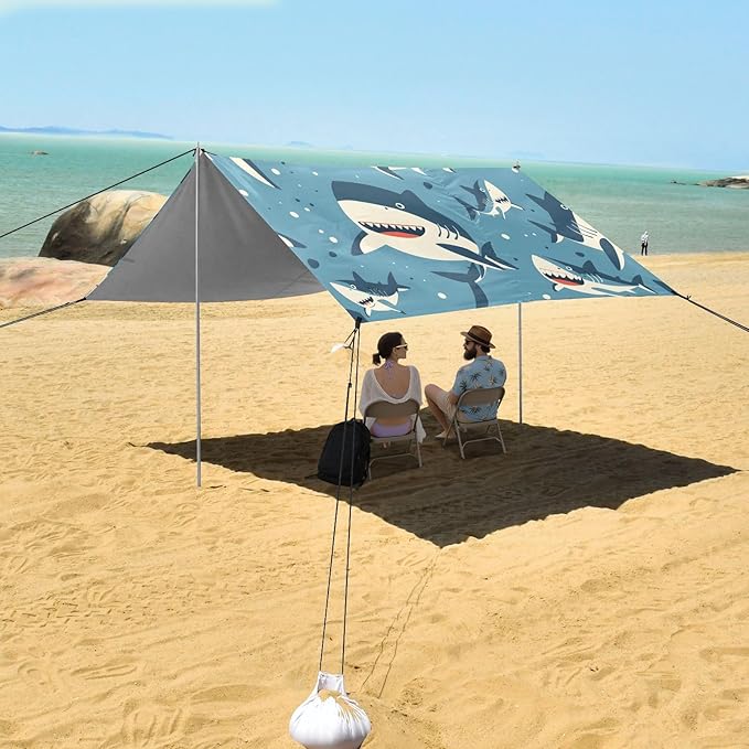 Cute Sharks Camping Sun Shelter Beach Tent Portable Beach Sun Shade Outdoor Canopy for Camping Trips Fishing Picnic