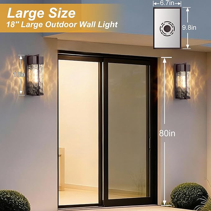 18IN Modern Exterior Lighting Fixtures(T300 Bulb Included) Dusk to Dawn Outdoor Lighting Waterproof Rippled Glass Wall Sconces Open Bottom Outside Lights for House Porch Garage(Bronze)