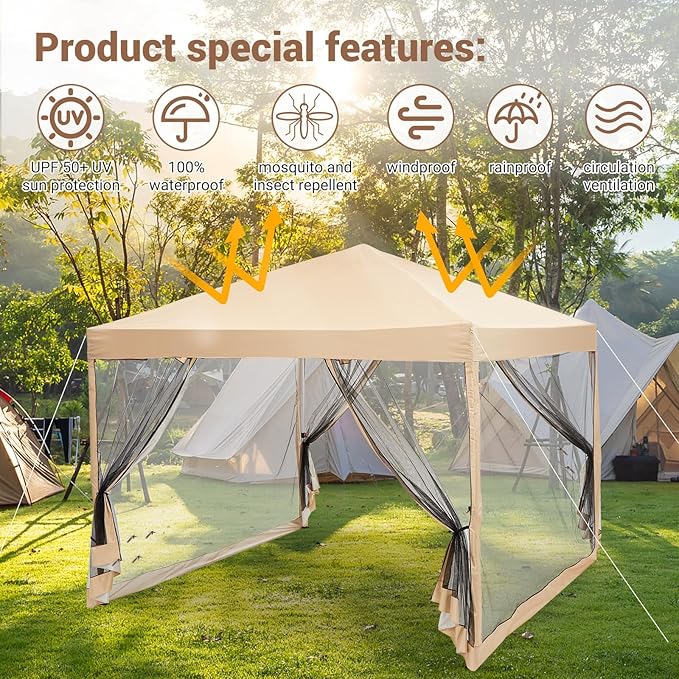 GarveeHome Easy Setup Pop-Up Canopy Tent 10x10ft – Waterproof Outdoor Gazebo with Removable Sidewall UV Protection Portable Sun Shelter for Camping Patio Backyard Events – Classic Model