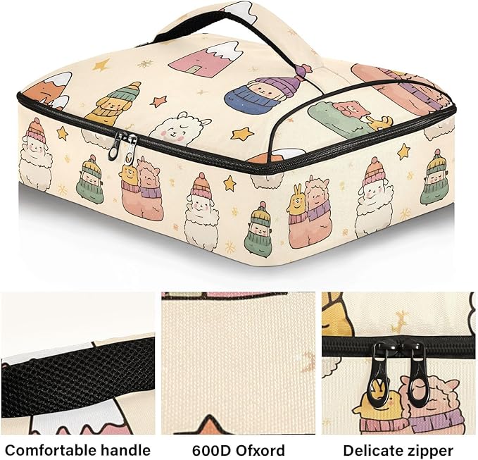 Casserole Carrier Cute AlpacasInsulated Casserole Carrier for Hot or Cold Food Thermal Lunch Tote for Potluck Parties Picnic Beach Fits 9 x 13 Inches Baking Dish