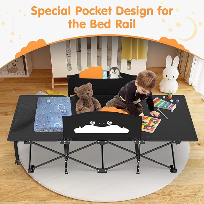 Suteck Kids Camping Cot Comfortable Toddler Cot Bed Easy to Store and Use Portable Sleeping Cot with Guardrail Lightweight Bed for Outdoor Indoor Home