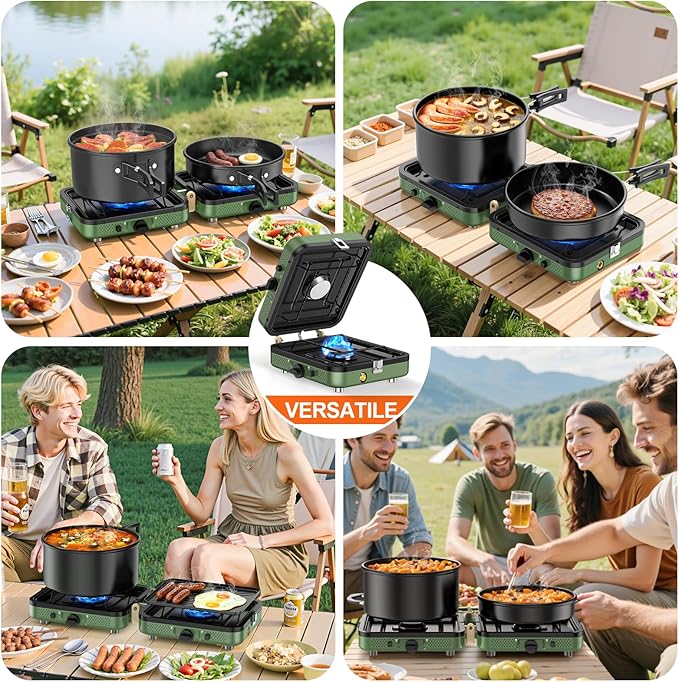 Propane 2-Burner Foldable Camping Stove with Carry Bag Portable Propane Camp Stoves with Adjustable Burners &amp Piezo Ignition for Outdoor Cooking Tailgating Backyard Gathering(Griddle Not Includ