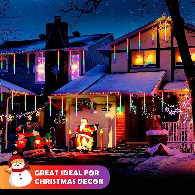 JMEXSUSS 2 Pack Solar Meteor Shower Lights 16 Tube 288 LED Multicolor Meteor Christmas Lights Solar Christmas Lights Outdoor Waterproof for Tree Christmas Decorations