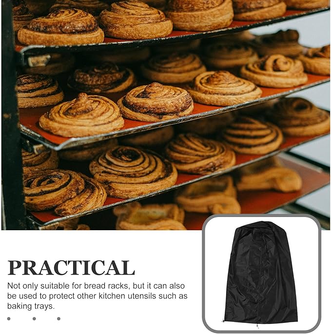 Large Bread Pan Rack Cover 210d Oxford Cloth with Zipper 59x72x163cm Black Bakery and Commercial Kitchen Dust Cover for Tray and Bun Racks