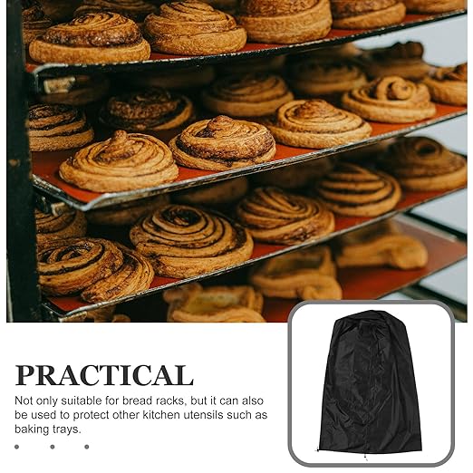 Tofficu Heavy Duty Oxford Cloth Bun Pan Rack Cover with Zipper Large 210d Dustproof Bread Tray Rack Protector for Bakery and Kitchen Use Black 59x72x163cm