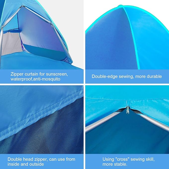 Automatic Pop Up Beach Tent Instant Portable Quick Sun Shelter for 2-3 Persons (Blue)