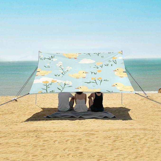 Yellow Duck Pattern Camping Sun Shelter Beach Tent Portable Beach Sun Shade Outdoor Canopy for Camping Trips Fishing Picnic