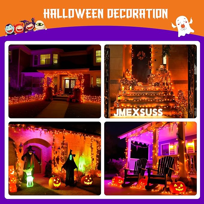 JMEXSUSS 2 Pack Solar String Lights Outdoor Waterproof Total 66 FT 200 LED Solar Christmas Lights Outdoor Twinkle Light for Christmas Tree Outside Garden Yard Xmas Decor Orange