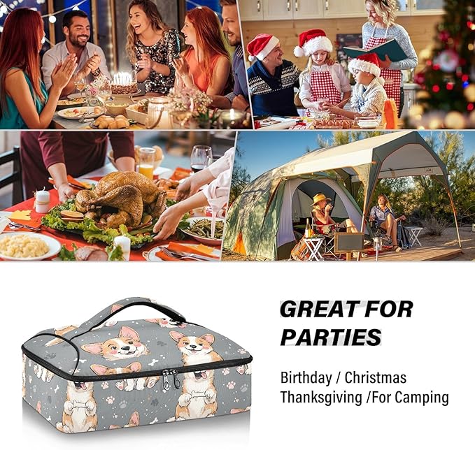Casserole Carrier Cute Cartoon Dog FaceInsulated Casserole Carrier for Hot or Cold Food Thermal Lunch Tote for Potluck Parties Picnic Beach Fits 9 x 13 Inches Baking Dish