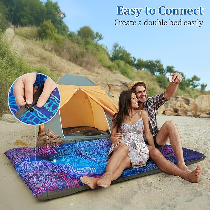 pickyNproud Camping Sleeping Pad Extra Thick 5 Inch Inflatable Camping Pad with Pillow Sleeping Mat Built-in Foot Pump Portable Lightweight Camping Air Mattress for Backpacking Hiking Tent