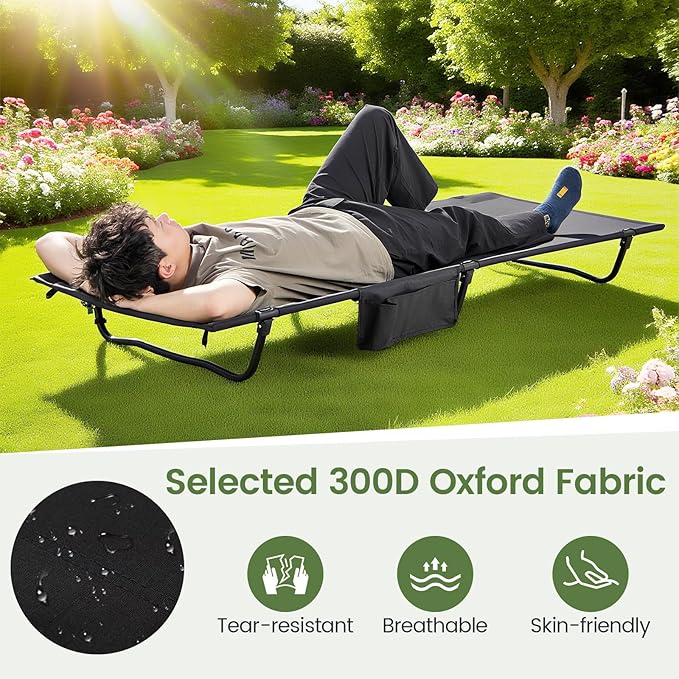 Goplus Folding Camping Cot 76 x 28 Ultralight Portable Sleeping Cot w/Carrying Bag &amp Side Pocket Heavy Duty Outdoor Camping Bed for Adults Travel Hiking Lightweight Backpacking Supports 330