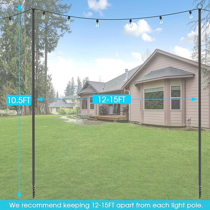 Espird String Light Poles for Outdoor 2 Pack10 Ft Outside String Light Pole for String Lights Backyard Patio Light Poles for Parties Bistro Wedding
