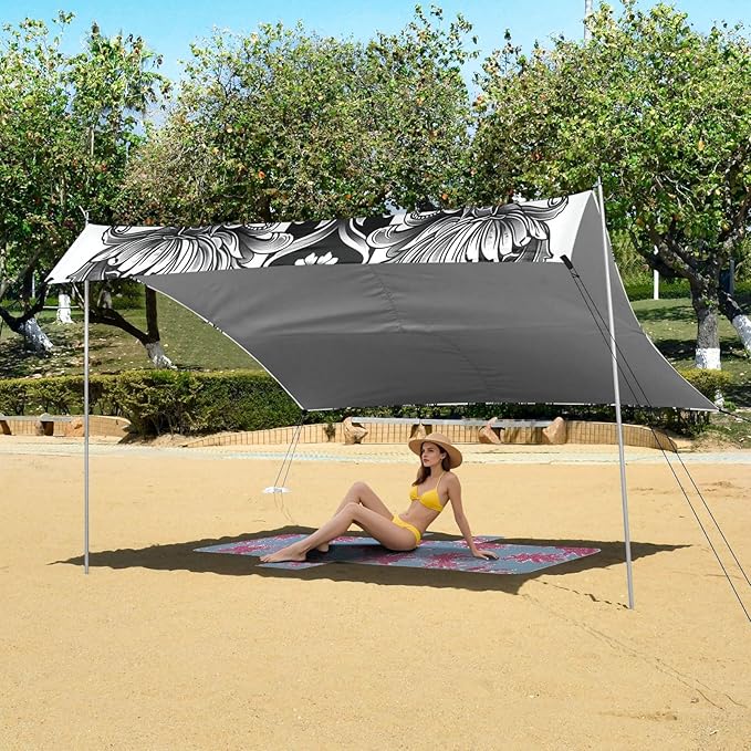 Tattoo Design Beach Tent Sun Shelter 9.2' x 10.5' Beach Canopy with 4 Sandbags 4 Stability Poles Sand Shovels - Tent Canopy for Beach Camping Fishing Picnics