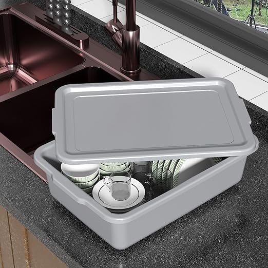 Farmoon 12-Pack 13 L Commercial Bus Tub Box Restaurant Bus Tubs with Lids Grey