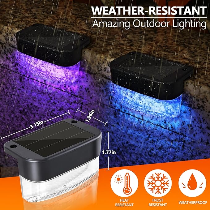 BrizLabs Solar Fence Lights 12 Pack RGB &amp Warm White &amp 11 Colors Changing LED Solar Deck Lights with IP65 Waterproof Red White &amp Blue Outdoor Step Light Patio Fence Light for Patio Yard