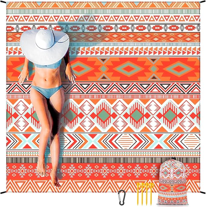 Beach Blanket Waterproof Sandproof Extra Large Beach Mat 79 X 83/120x108for 1-8 Adults Quick Drying Durable Outdoor Picnic Mat for Beach Travel Camping Hiking