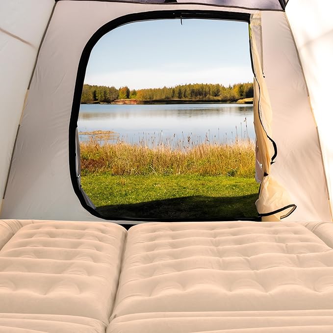 Wakeman Inflatable Mattress - Car Air Mattress for SUV or Tent with Aux Outlet Pump and 2 Inflatable Pillows - Car Camping Gear Outdoors (Beige)