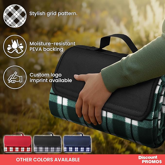 DISCOUNT PROMOS Brookhaven Roll Up Picnic Blankets Set of 6 Bulk Pack - Great Outdoor Blanket for Camping Picnic Beach Sports Outdoor Activities - Green