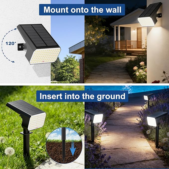 LANSOW Solar Spot Lights Outdoor Waterproof IP67 (8 Pack/90 LED/4 Modes) Solar Landscape Spotlights 2-in-1 Solar Powered Flood Lights for Yard Garden Pathway Outside Tree Auto ON/Off(Cool White)