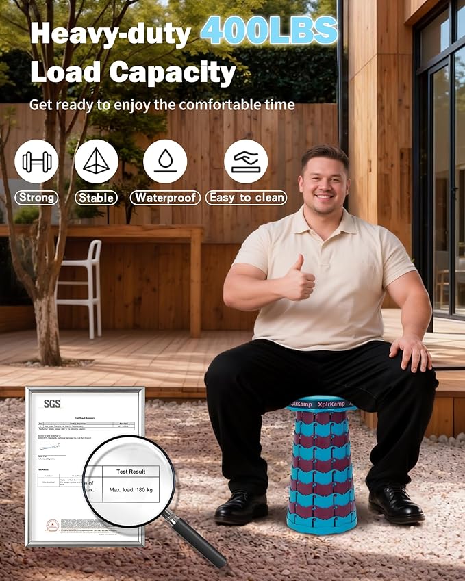 Folding Collapsible Stool - Upgraded Lightweight Portable Seat for Adults Telescoping Foldable Stools with Capacity 400lbs for Camping Hiking Fishing Outdoor/Indoor (BluePurple 2-Pack)