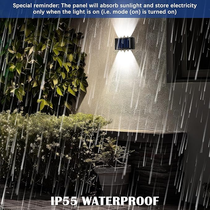 8 Pack Solar Wall Lights for Outside 6000K Cold Solar Fence Lights Up and Down LED Autumn Outdoor Decorative Waterproof Lamps Dusk to Dawn LED Lighting Wall Sconces for Outside Deck Garage