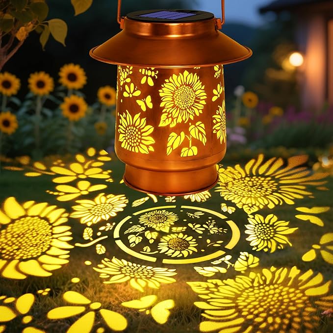 Sunflower Solar Lanterns Outdoor Waterproof Garden Decor Birthday Gifts for Women Mom GrandmaMetal Hanging Solar Lights Outside Decorative for Yard Patio Backyard Pathway Porch