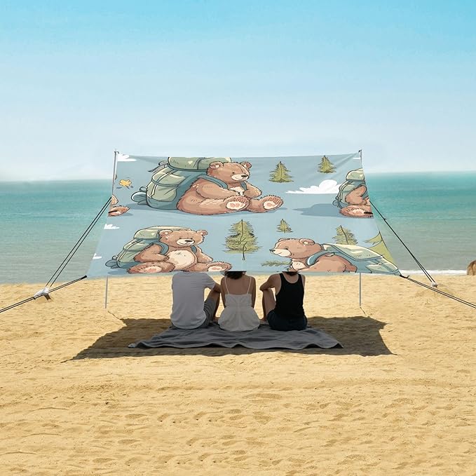 Adventure Teddy Bear Camping Sun Shelter Beach Tent Portable Beach Sun Shade Outdoor Canopy for Camping Trips Fishing Picnic