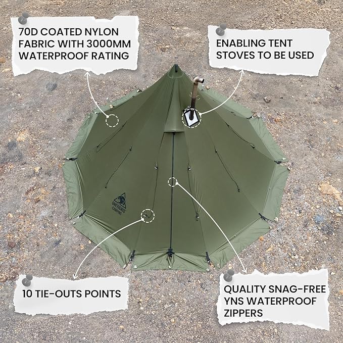 OneTigris Rock Fortress Hot Tent with Stove Jack 4 Season 4-6 Person Tipi for Camping Backpacking Hunting Fishing - Waterproof Wind-Proof