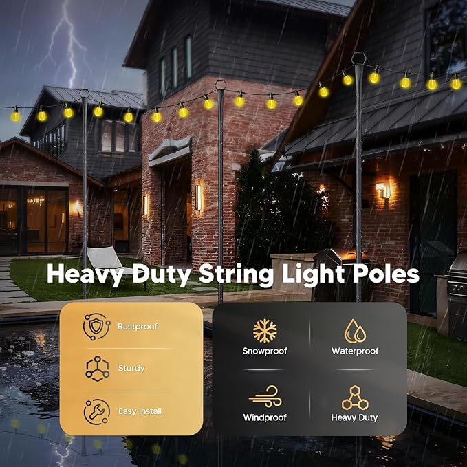 4 Pack String Light Poles for Outside 10Ft Light Poles for Outdoor String Lights Adjustable Outdoor String Light Poles with ForkMetal Fence Post for PatioBackyardDeck