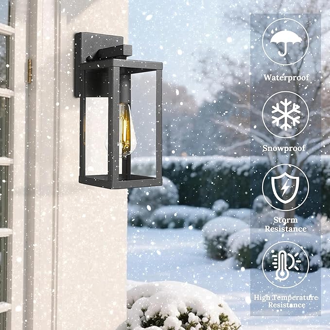 Outdoor Wall Sconce Light 13 Black Outdoor Wall Lantern with Clear Glass Weather Resistant Porch Light for House E26 Base Exterior Lighting Fixture for Garage Entryway Patio (Black 2 Pack)