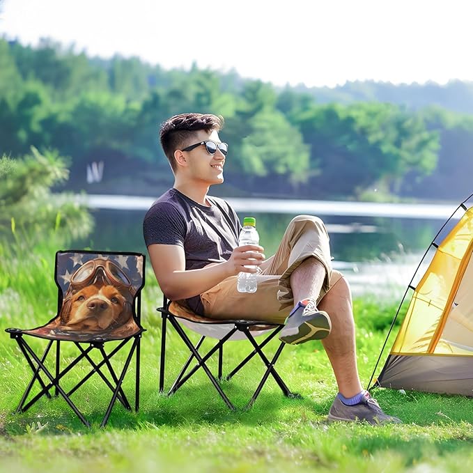 4th of July Independence Day Brown Dog Foldable Backpack Chairs for Adults Ultralight Backpacking Camp Chair Includes Carry Bag Hiking Chairs Backpacking Ultralight for Ice Fishing Concert