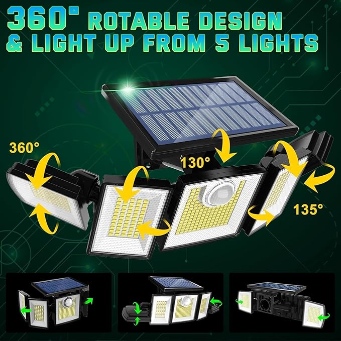 Solar Lights Outdoor Waterproof Motion Sensor - 416 LEDs 3000 Lumens Super Bright 3 Brightness 3 Modes 2400mAh 360° Illumination 32ft Solar Flood Security Light for Outside (‎With Remote Control 4)