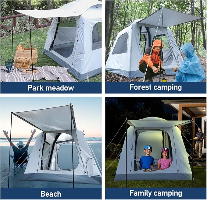 Quick Setup TentAutomatic Inflatable Camping TentEasy Set up 3-4 Person Glamping Outdoor 4 Season Air Blow Up Tents Rainfly &amp Windproof Portable